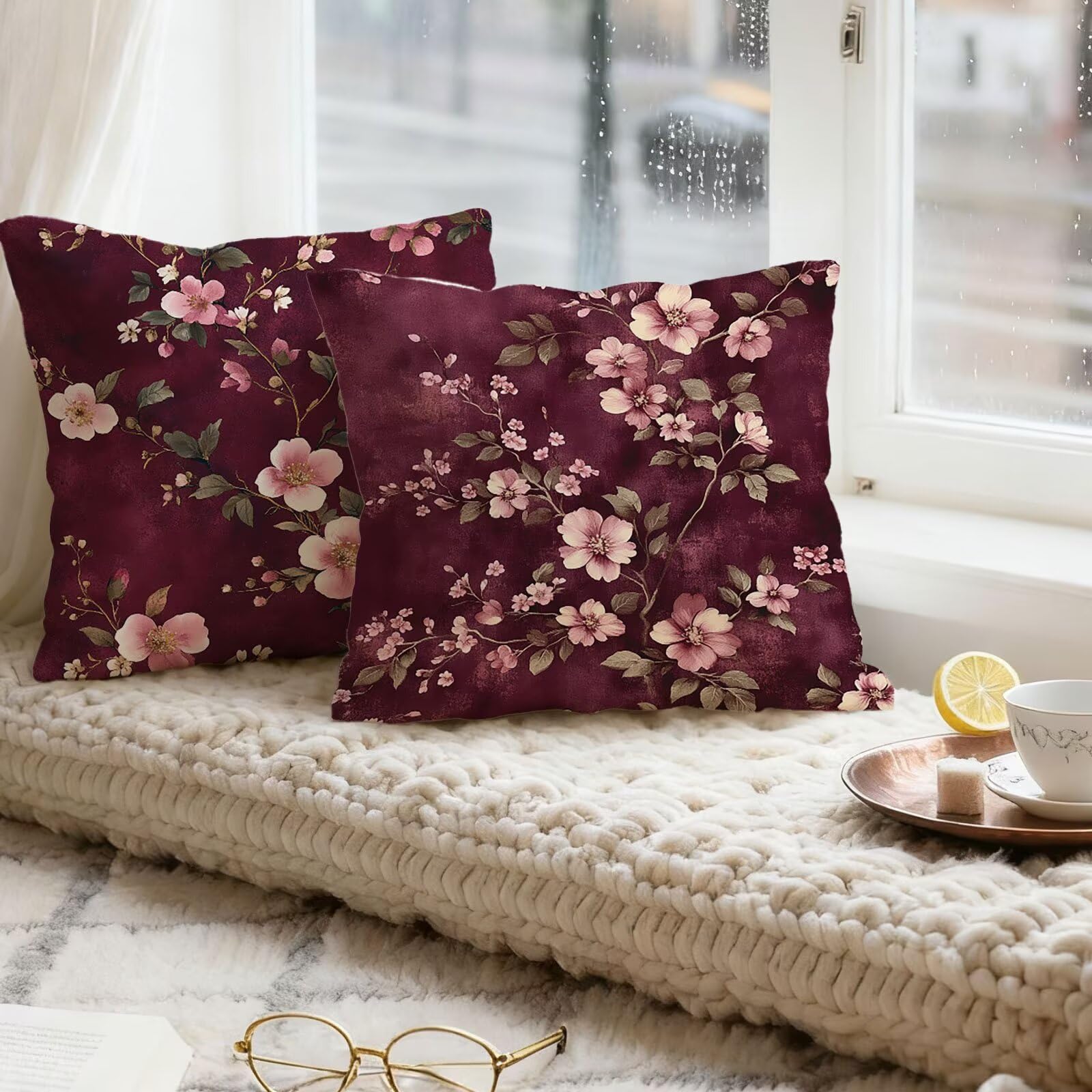 Rose Housse Coussin 60x60 Fleur Taie Oreiller 60x60 Lot de 4 Super Doux Protege Oreiller 60 x 60 Decoration Automne Taie D'oreiller Carrées Coussin Canape, pour Maison Chambre Canapé Chaise E - 870