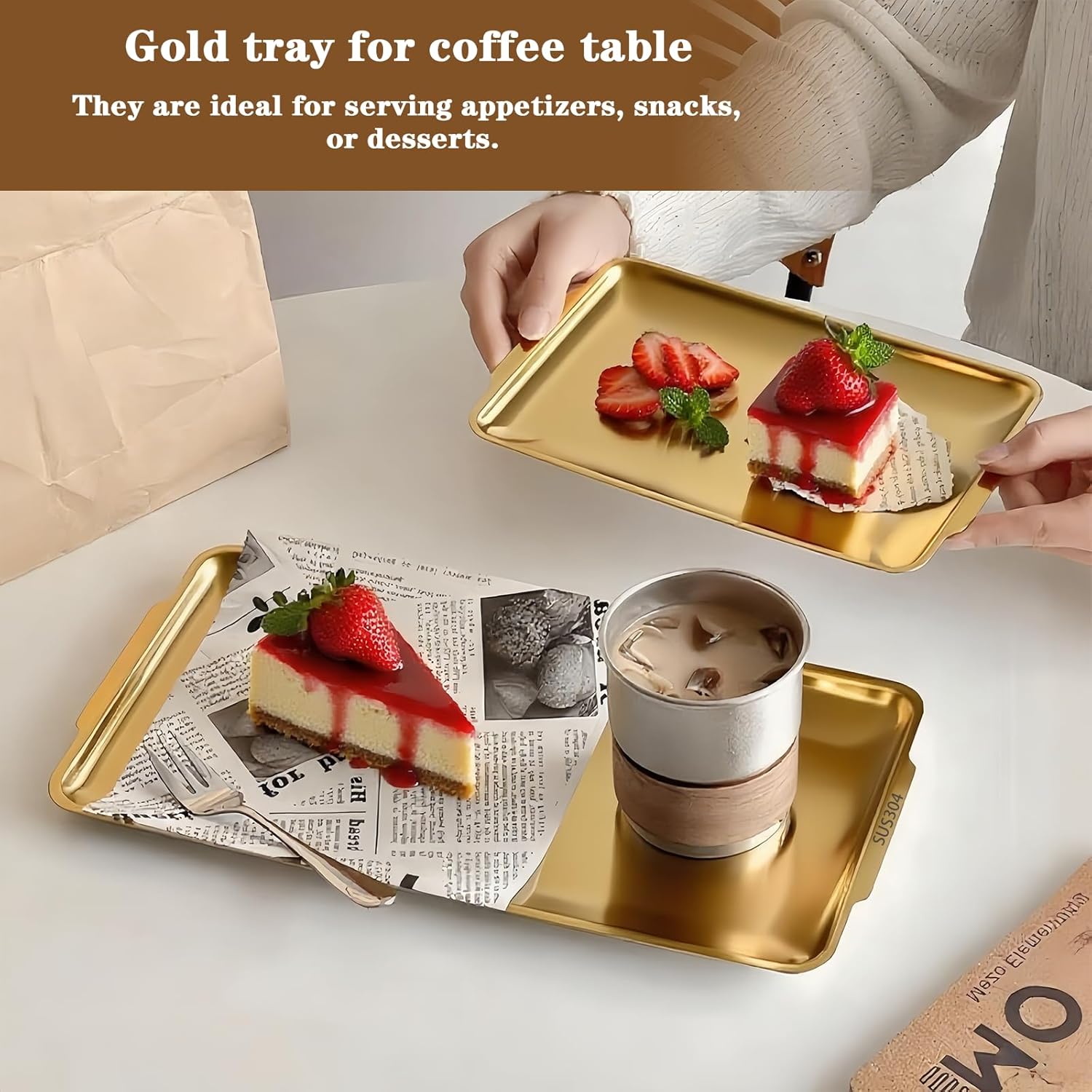 304 Stainless Steel Soup Ladle Bundles With 14.6" Serving Tray Serving Tray and Platters