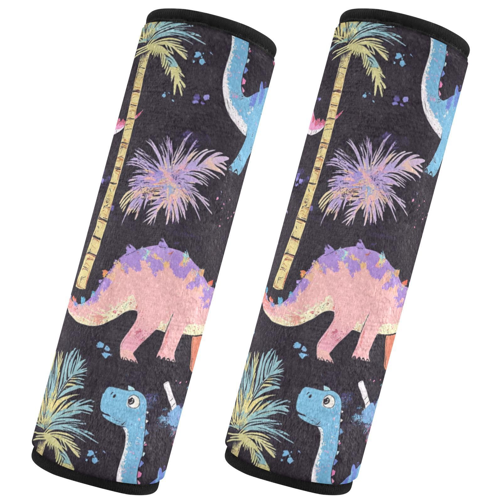 Seat Belt Covers 2 Pack Colorful Dinosaurs Car Seat Strap Covers Super Soft Palm Trees Car Seat Neck Cover for Boys Girls Adults Babies S