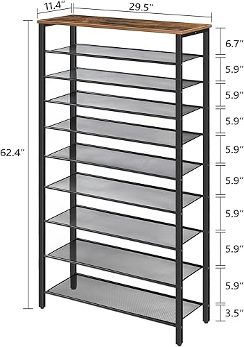 Miniatura 3 de Zapatero de 10 niveles, organizador de zapatos para entrada, estante de zapatos de gran capacidad, para 36-40 pares de zapatos, estable y