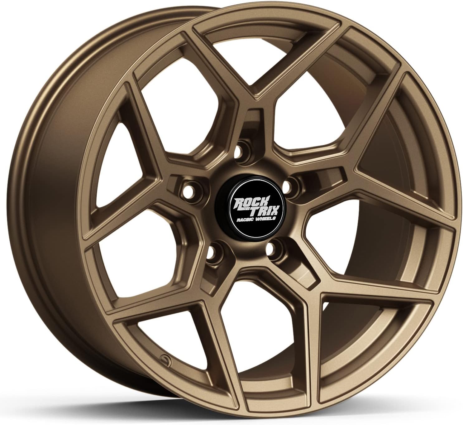 RockTrix RT105 17 inch Wheel Compatible with Jeep Wrangler JK JL 17x9 5x5 Wheels (-12mm Offset, 4.5in Backspace) 5x5 PCD, 71.5mm Bore, Bronze Wheels, Also fits Gladiator JT Rims