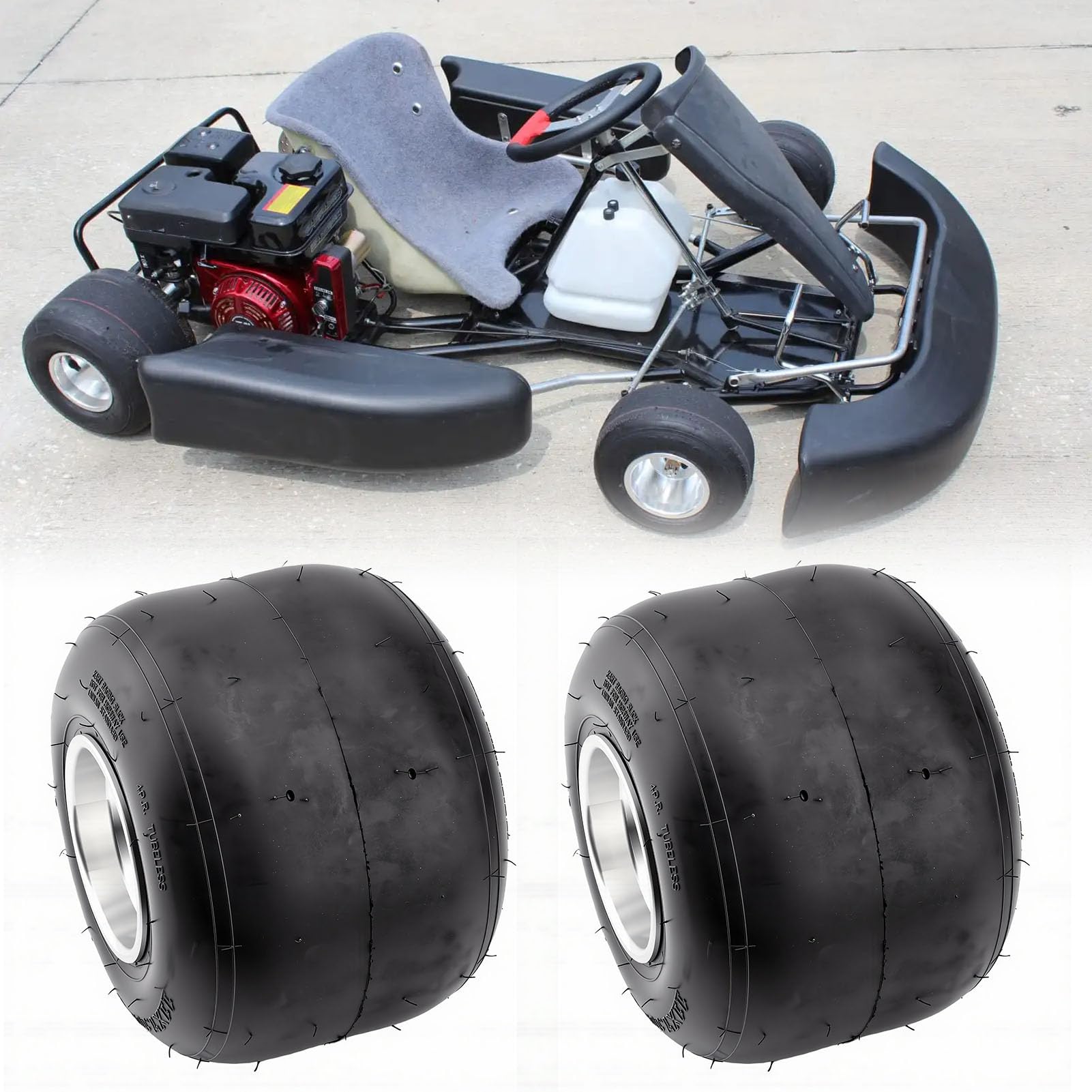SIXRUN Opona 11x7.10-5 Tubeless Slick 4PR na Aluminiowej Obręczy, Mocowana na 3 śruby, do Gokartów, Wózków, Quadów, Mini Rowerów, Driftu