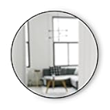 Umbra Hub Round Wall Mirror with Rubber Frame, Modern Style for Bathroom, Entryway, Living Room and More, 37-Inch, Black