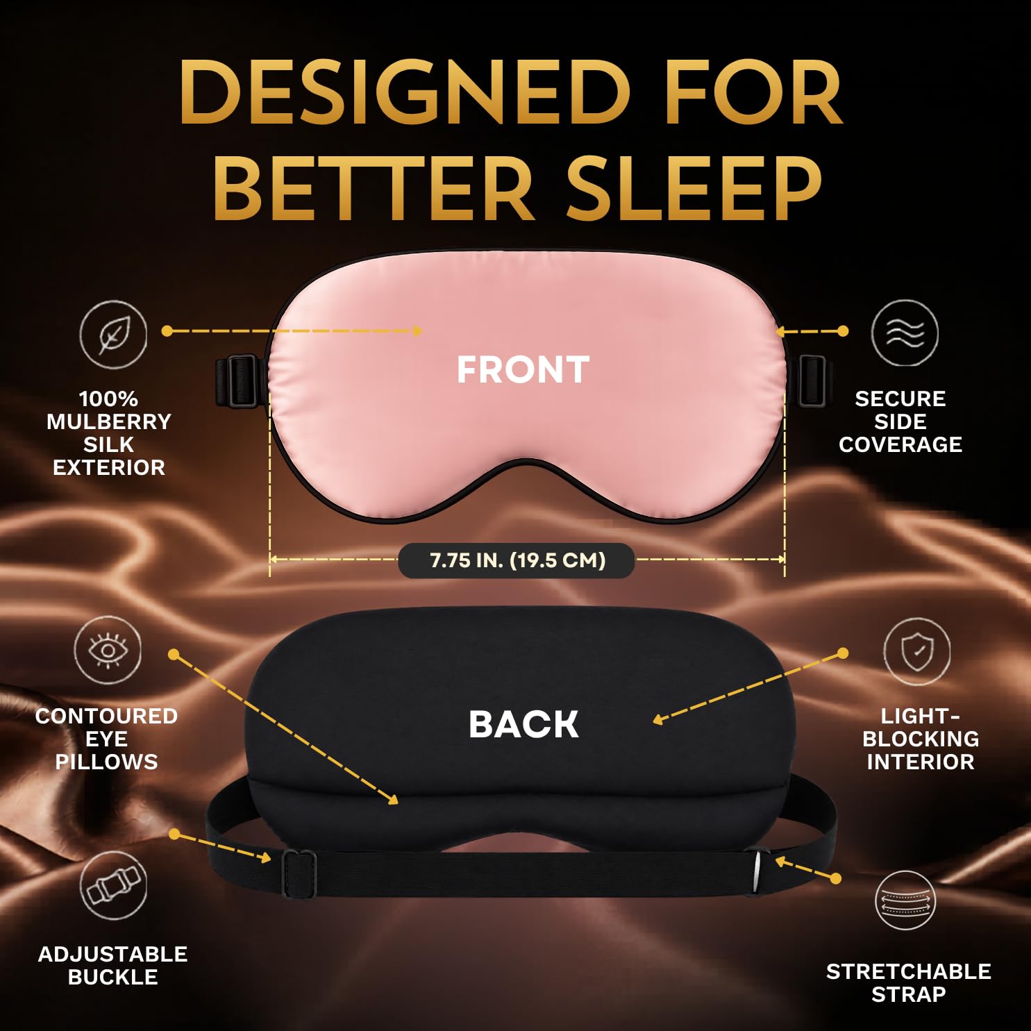 Antiarrugas para dormir para mujer, máscara de ojos de seda de morera súper suave para dormir y cuidar la piel, antienvejecimiento con tecnología de cobre