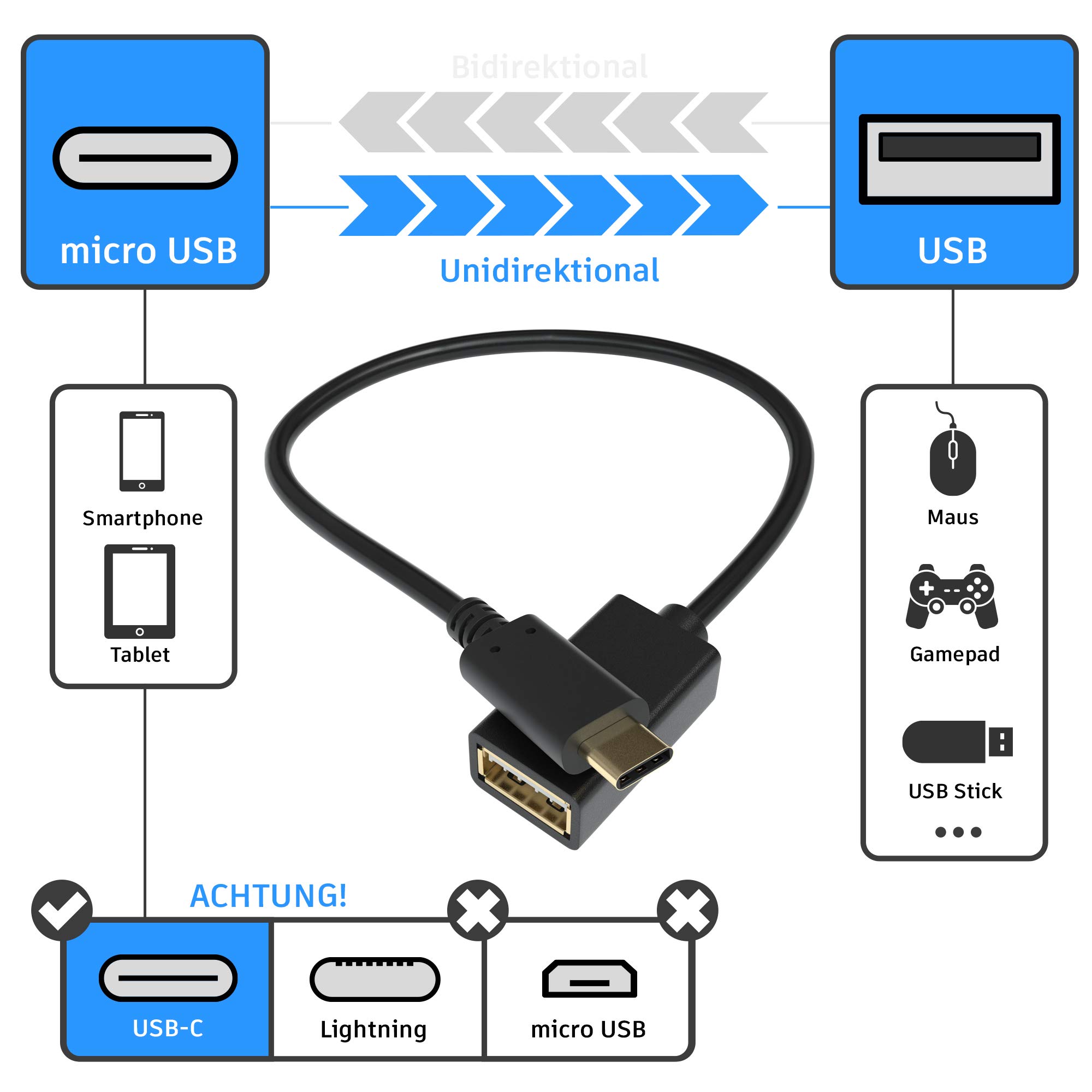 U309-010 USB 3.0 OTG Adapterkabel - USB-C Auf USB-A, 0,10 M, Schwarz - Für Smartphone & Tablet