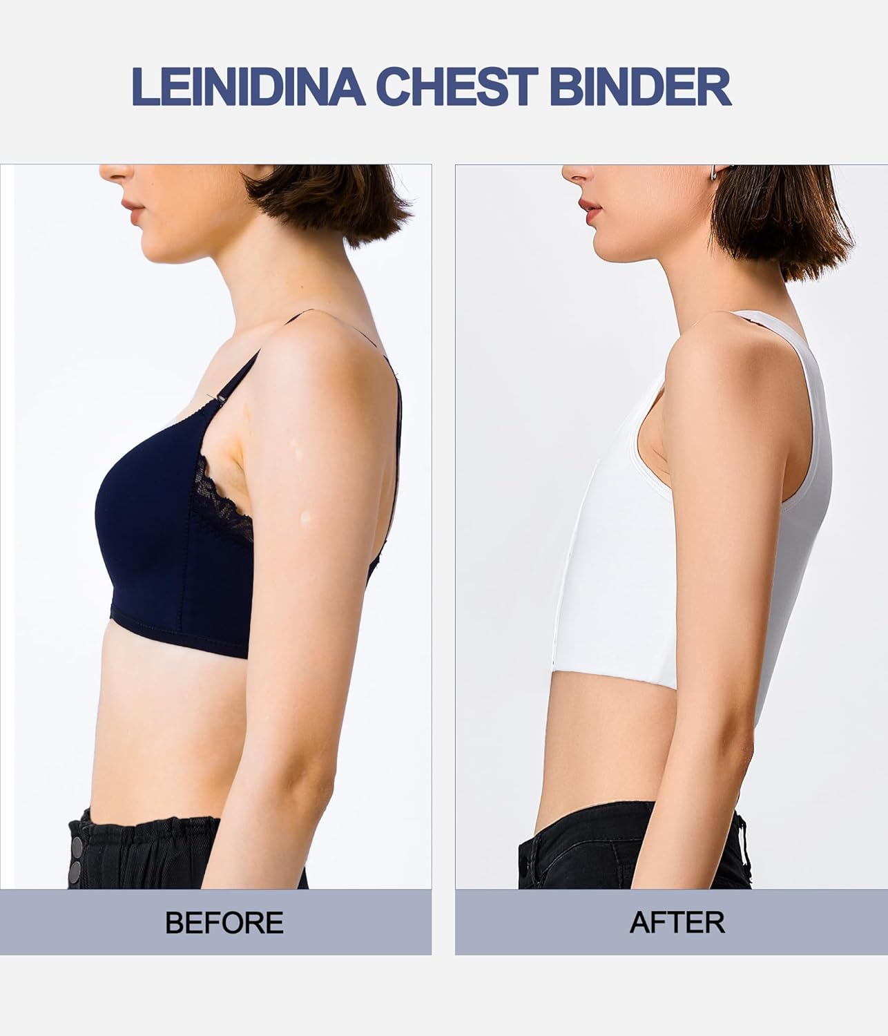 LEINIDINA Chest Binder for Transgender FTM LGBT Tomboy Crew Neck Front Closure Women Binder Bra Tank Top - Image 4