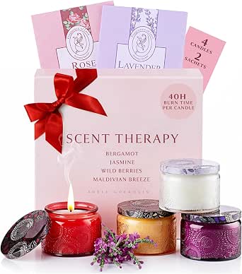 ADELEGOURDAIN Aromatherapy Scented Gift Set - 4 Soy Wax Candles & 2 Fragrance Sachets