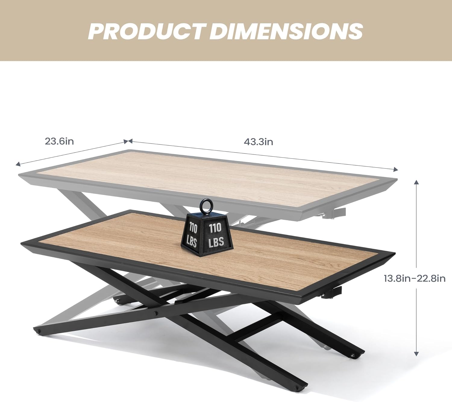 Patio Coffee Table Height Adjustable - Outdoor Coffee Side Table with Waterproof, Rust-Proof, Patio Table Rectangle Coffee Table with Wood Grain Table Top, Light Weight