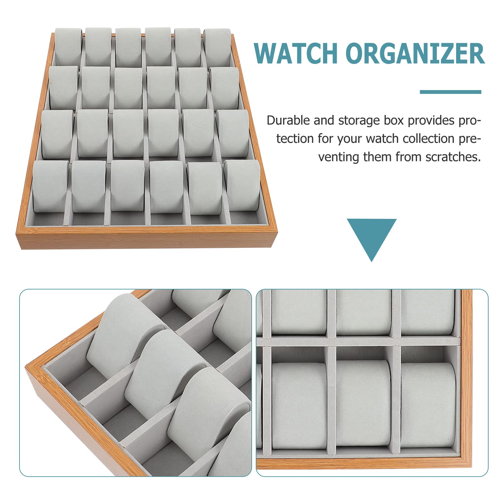 Hemobllo Uhren Displaybox mit 24 Fächern für Schmuck und Kleine Dinge | Beige, Elegante Optik mit Durchdachtem Design, für Zuhause und Persönliche Nutzung, 1 Stück