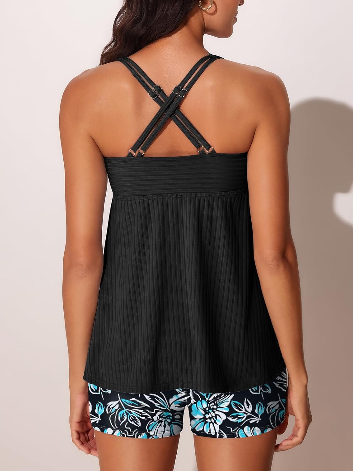 MiYang Tankini Swimsuits for Women 2026 Tummy Control Modest Flowy Two Piece Bathing Suits Top with Pockets Shorts - Image 2