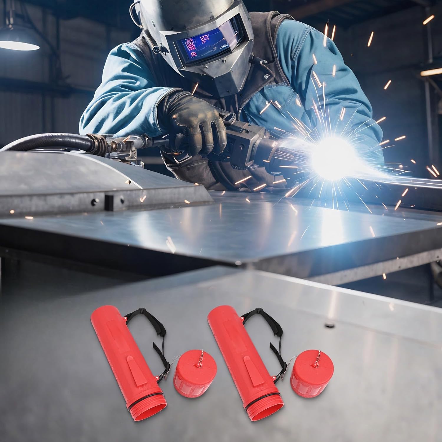 2 Pcs 14"" Welding Rod Storage Container, 10 Lbs Airtight Electrode Holder for Workshop and Garage, for Red ABS Tube with Carry Strap, 4 x 4 x 14 in