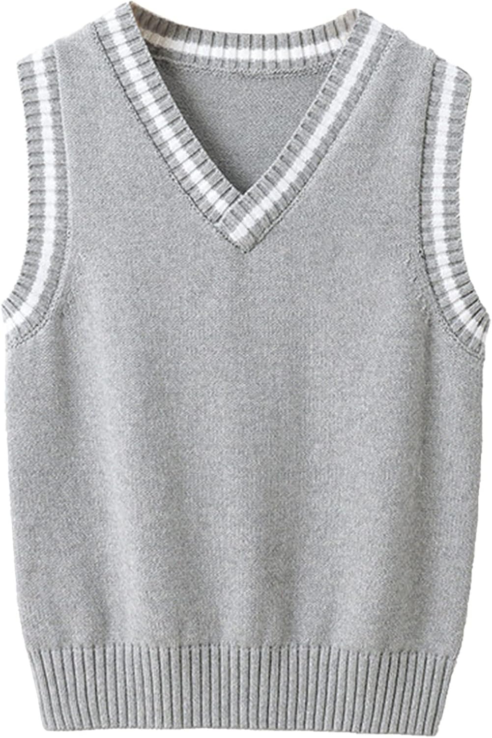 Kids Boys Girls V Neck Knitted Uniform Sweater Vest Knitwear Sleeveless Pullover Crochet Waistcoat Tank Top