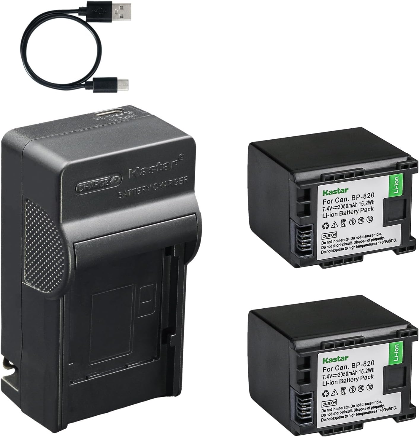 Kastar 2-Pack BP820 Battery and AC & USB-C Charger, Compatible with Canon BP-820 BP-828, for XA10 XA11 XA15 XA20 XA30 XA50 XA70 VIXIA HF G50 G60 G70 GX10 XF400 XF405 Camcorders