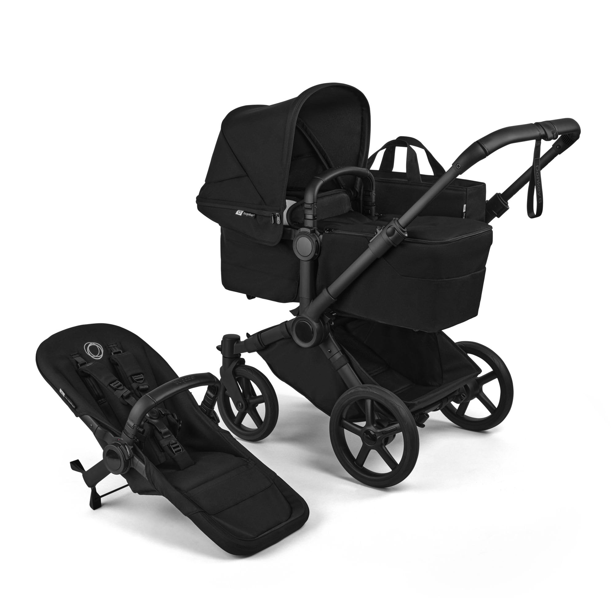 Bugaboo Donkey 6 carrito individual convertible en doble y gemelar, carrito para recién nacido y niño pequeño, doble almacenamiento y cesta lateral, manejo con una sola mano, Heritage Black