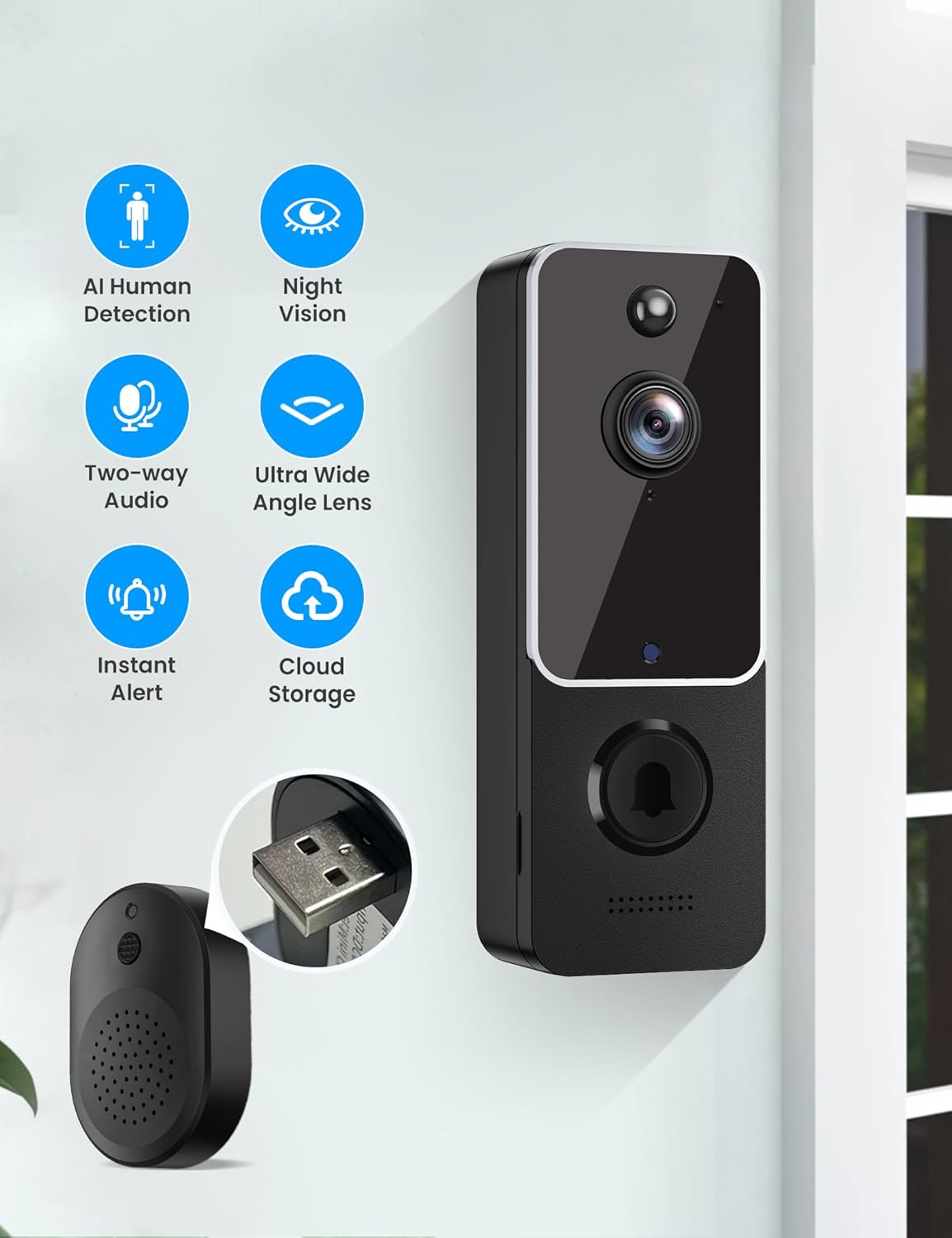 Aiwit Doorbell Camera with feature icons