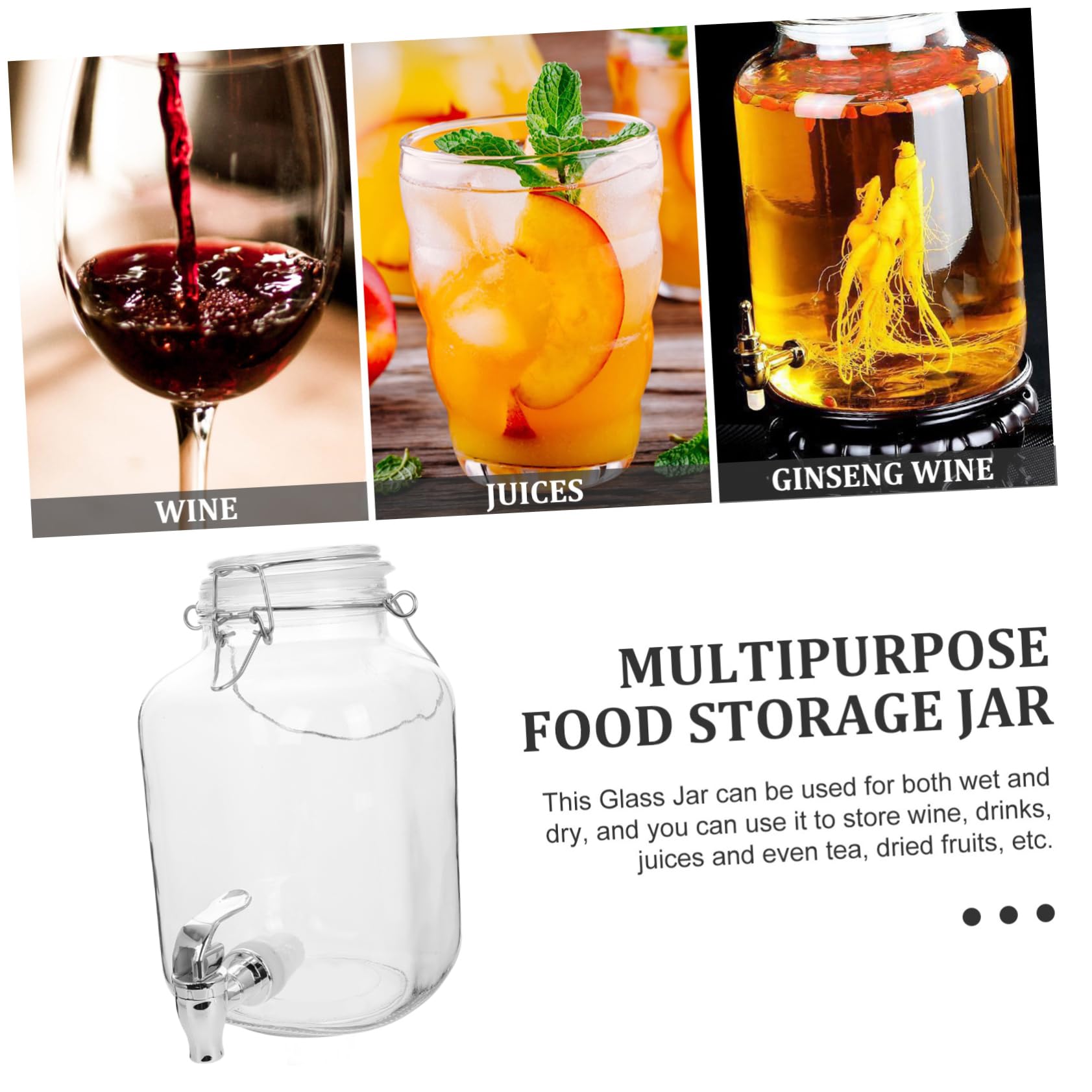 POPETPOP Barattolo in Vetro 3000ml con Coperchio, Grande Capacità | Frigo e Countertop, Uso Juicing, Design Salvaspazio, Contenitore Vetro