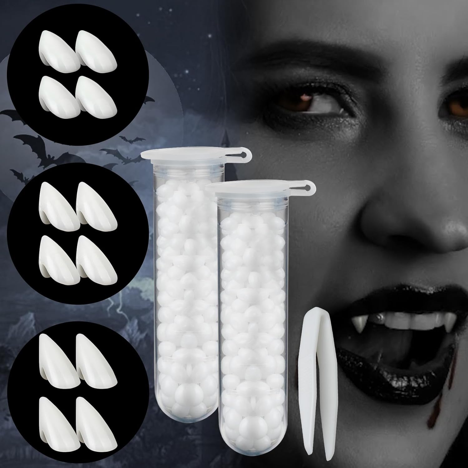 Vampire Fangs 6 Pairs 3 Sizes Teeth with Adhesive Vampire Fangs Fake Teeth Halloween Decorations Party Cosplay Props Werewolf Fangs Vampire Dentures Party Favors Masquerade Accessories Gifts 6 Pairs Vampire Fangs Set Small