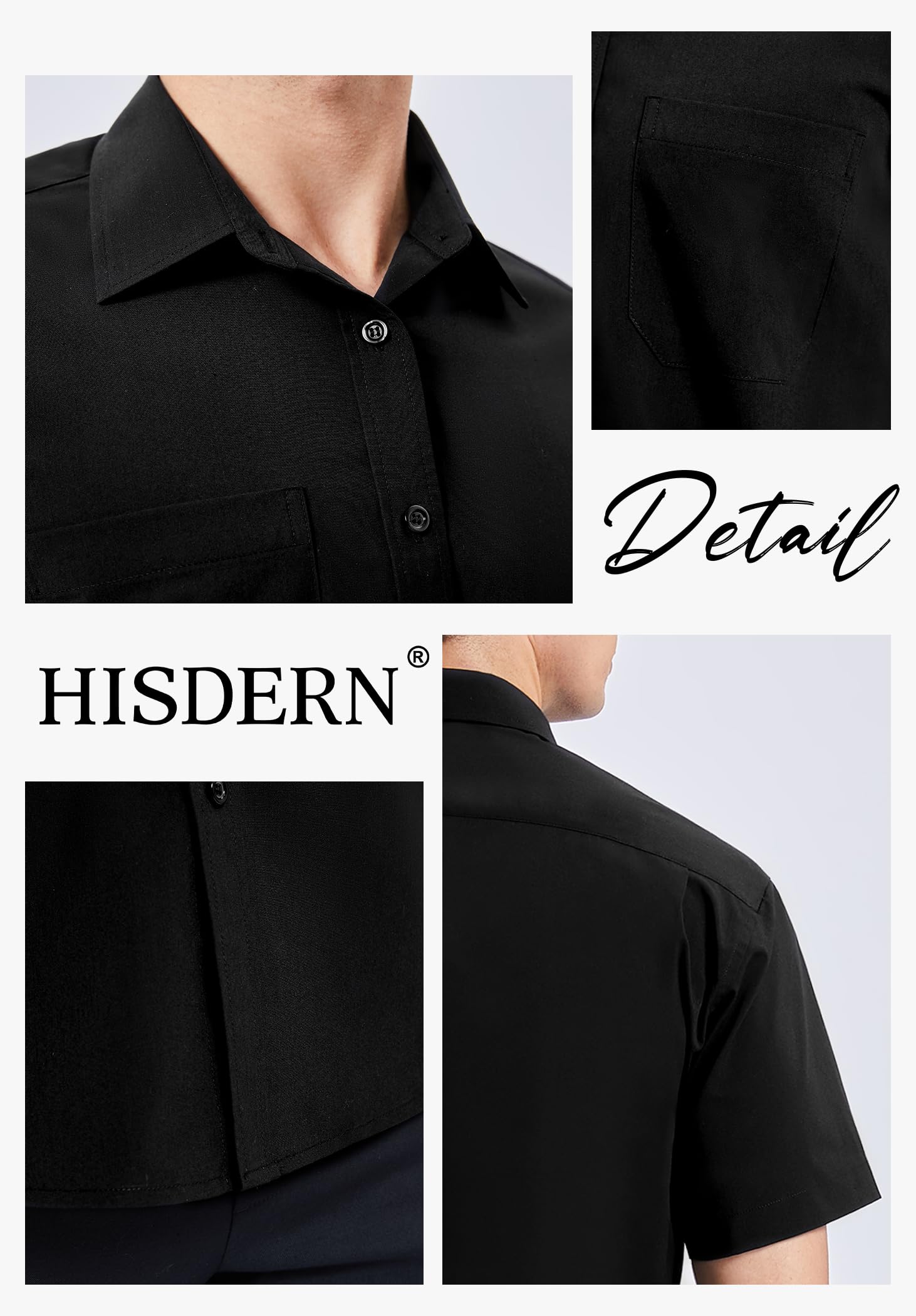 HISDERN Camisa de Vestir Manga Corta Hombre - Sólida con Bolsillo Pecho S-4XL