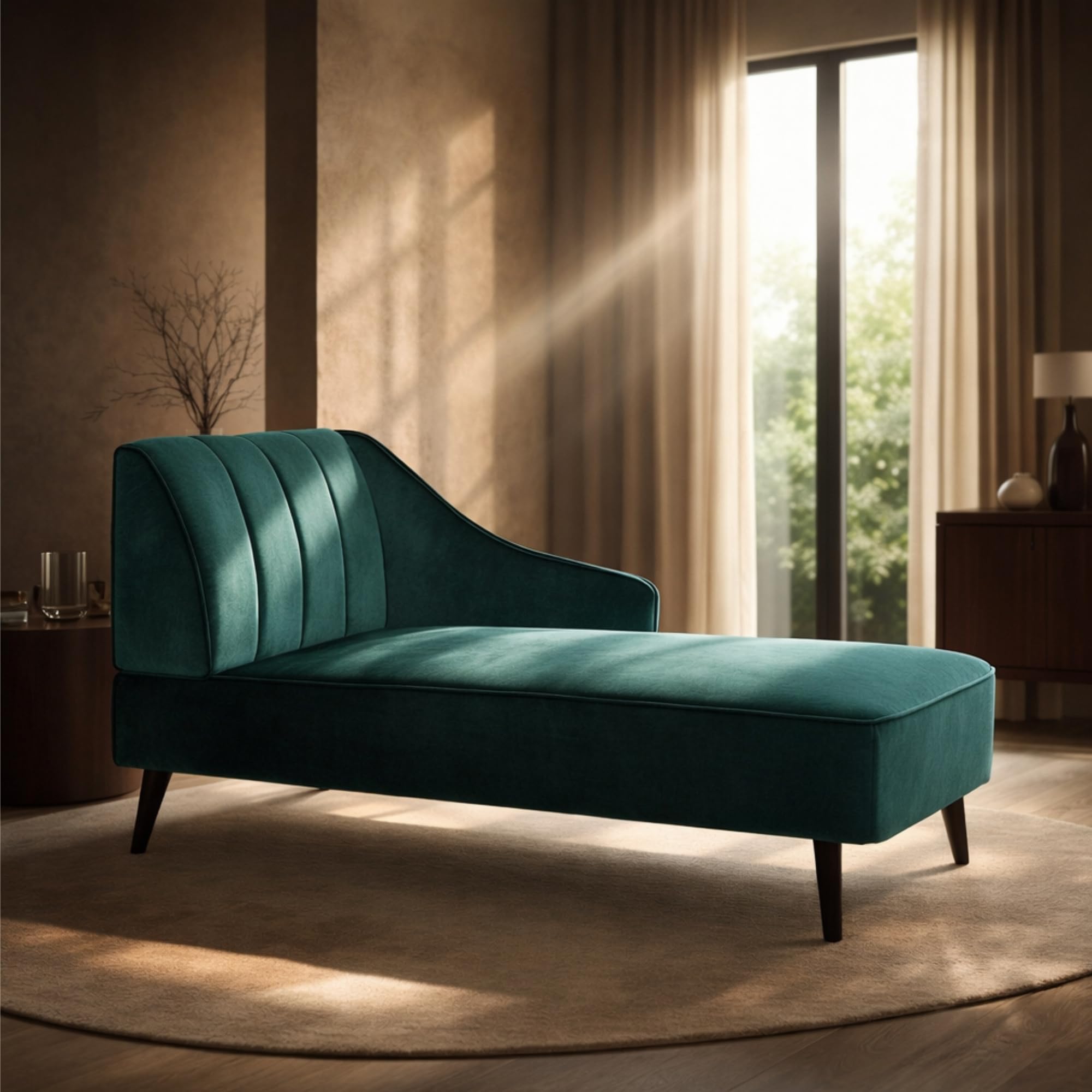 Karnak Luxury Chaise Lounge Couch | Teal Green Premium Velvet Indoor with Backrest Sofa | Chaise Lounge Stylish & Comfort Daybed for Living Room Furniture
