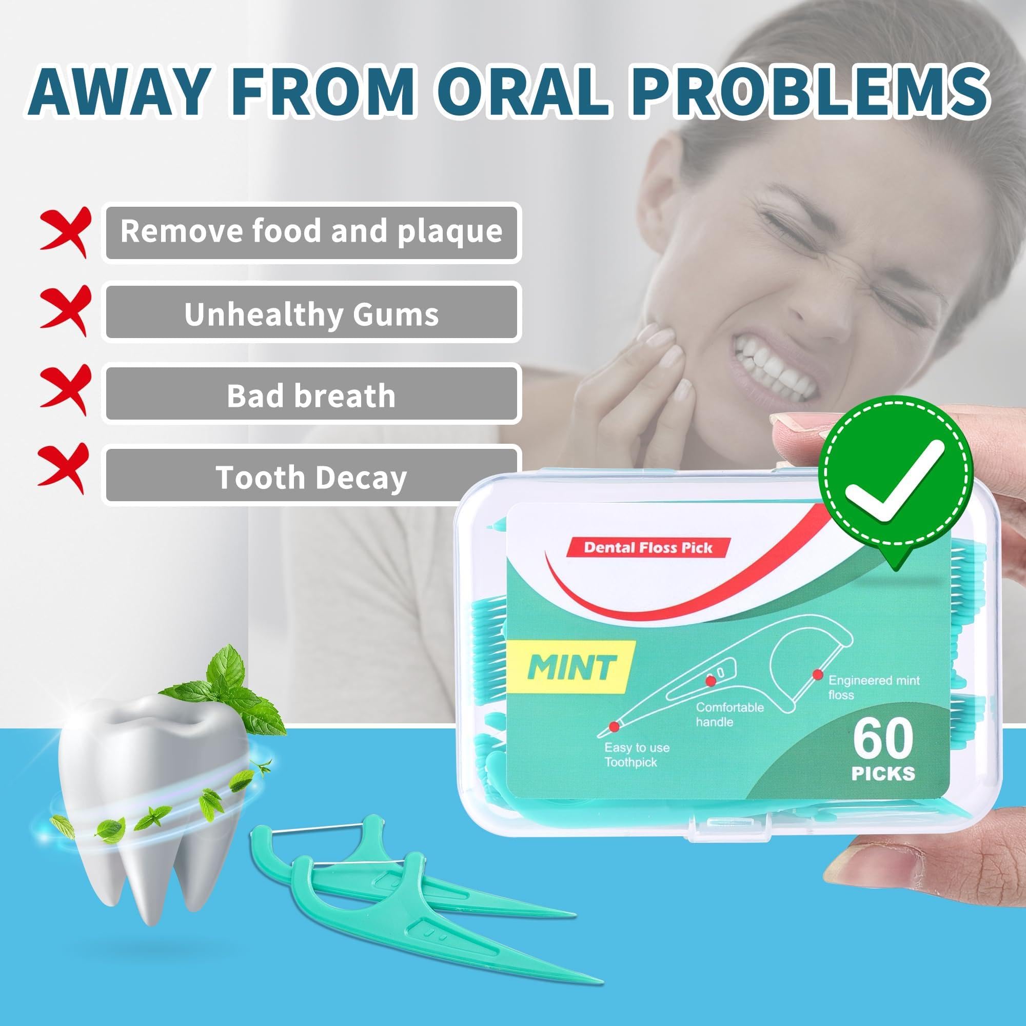 300 Pcs Filo Interdentale in UHMWPE con Sapore di Menta Piperita con Scatola di Conservazione Igienico e Portatile Cura Dentistica per Tutta Famiglia
