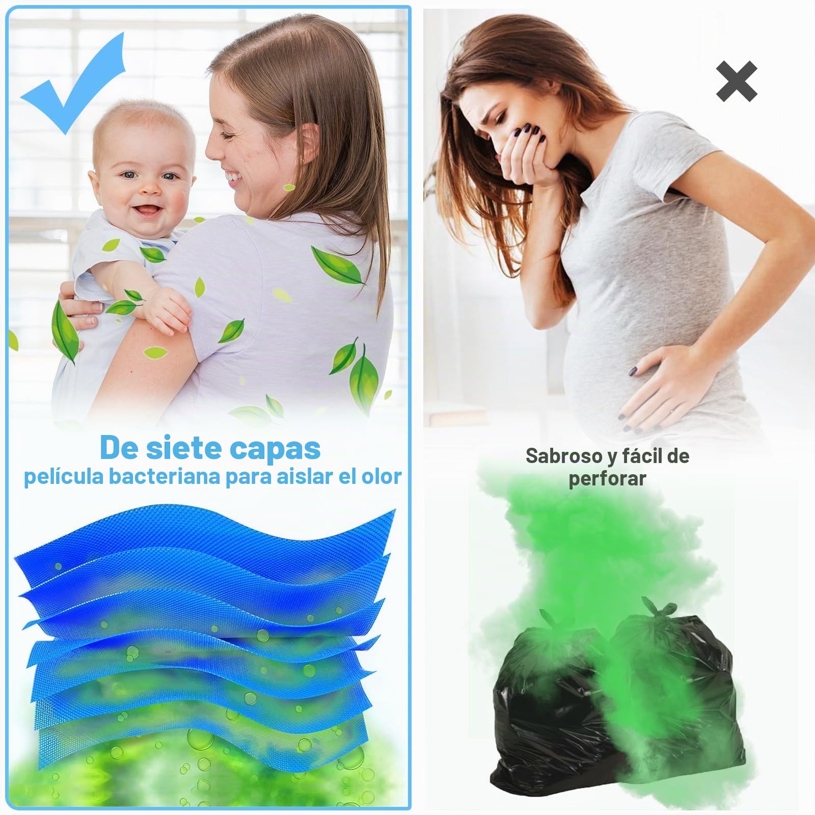 10 Recambios Contenedor de Pañales, Bolsa de Relleno para Papelera Pañales Bebe Compatible con Angelcare et Tommee Tippee et Litter Locker II Recambios