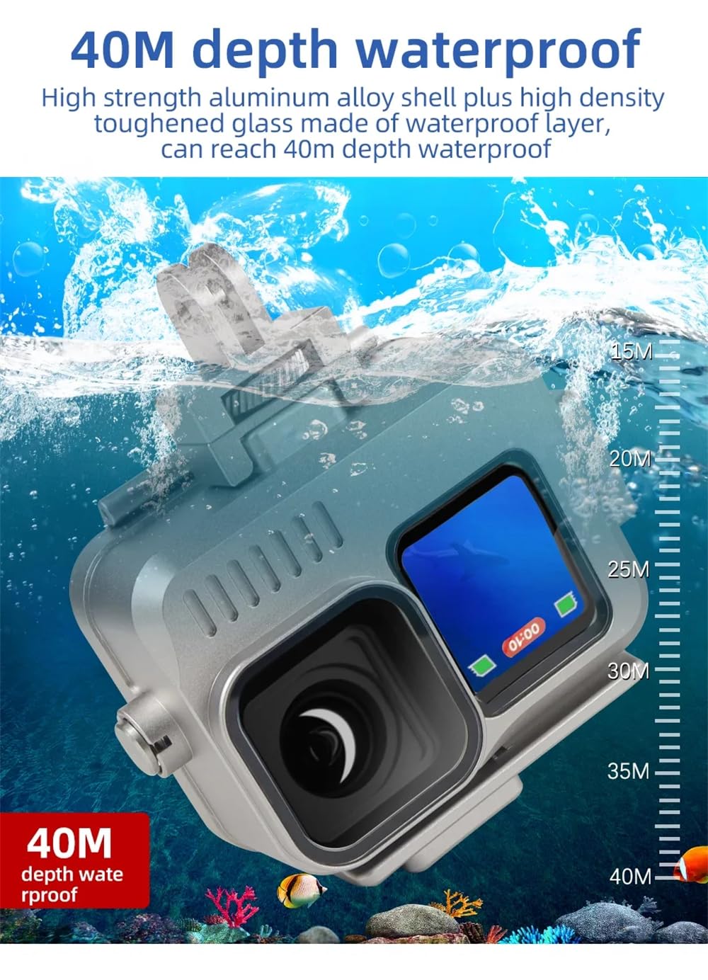 Marco protector de cámara impermeable para cámara de buceo subacuático, compatible con cámara de acción GoPro 11, 10, 9