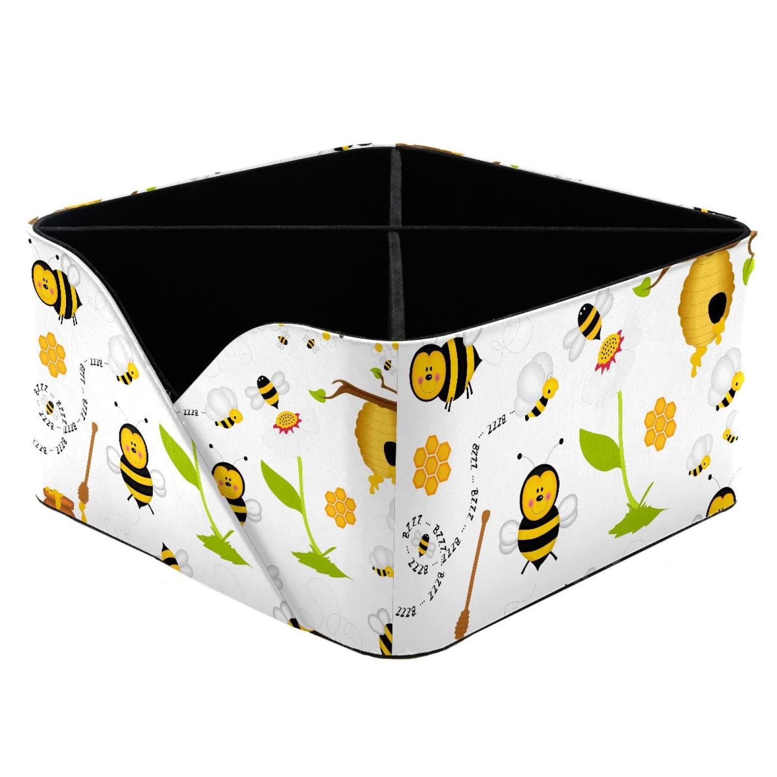 KengjuTesu Honey Bee Flowers Desktop Organizer Pen Holder, Rectangular Pencil Cup for Office, Study and Makeup Stations