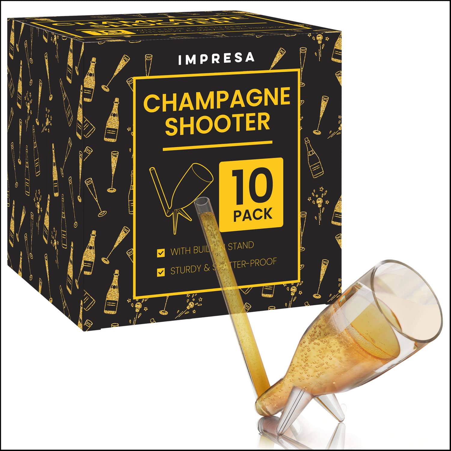 IMPRESA 10 Pack Champagne Shooter Plastic Glass Set - Champagne Glasses with Stands - Bachelorette Party Favors - Reusable Champagne Shooter Gifts for Bubbly Lovers - Champ Shooters