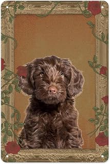 Retro Metal Signs Australian Labradoodle Dog Tin Sign Flowers Wreath Dog Vintage Sign Indoor Wall Home Decor Yard Gate Fence Decoration Gift For Women Men 8x5.5 Inch