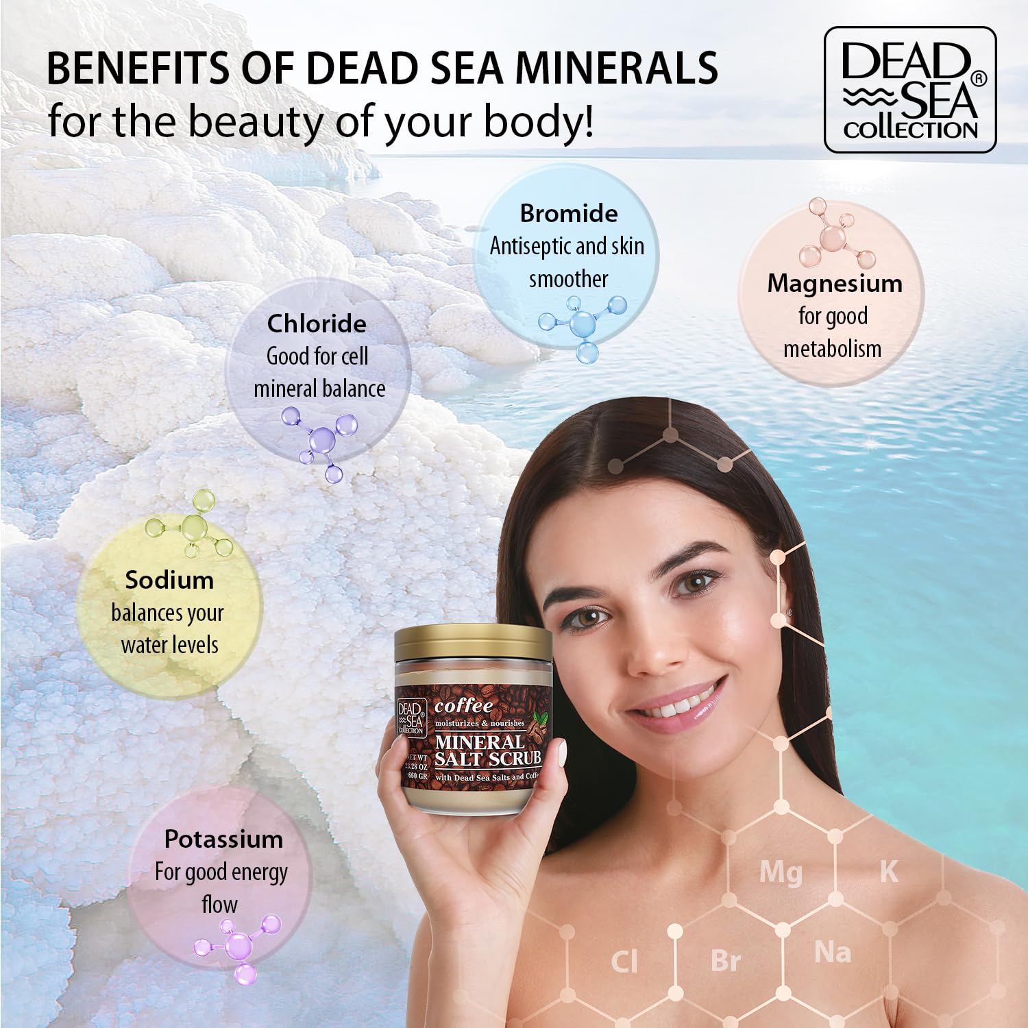Dead Sea Collection Coffee Scented Salt Body Scrub - Large 660 gr - with Pure Oils and Dead Sea Minerals, 660 g (Pack of 1) - Image 4