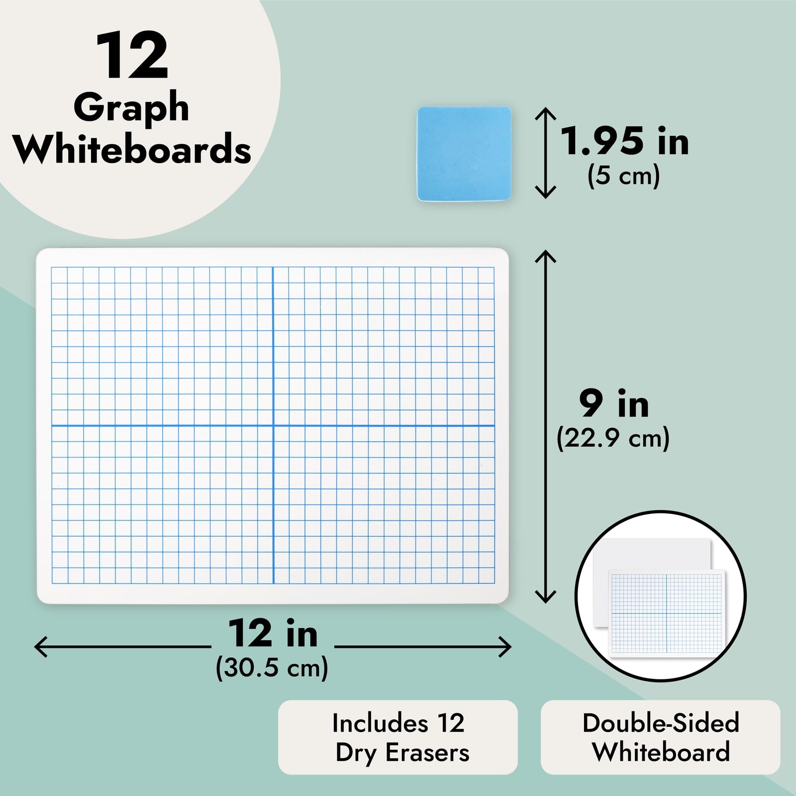 12 Pack XY Axis Graph Whiteboard 9 x 12, Dry Erase Double-Sided Lap Board with 12 Erasers for Students (24 Piece Set) - Image 3