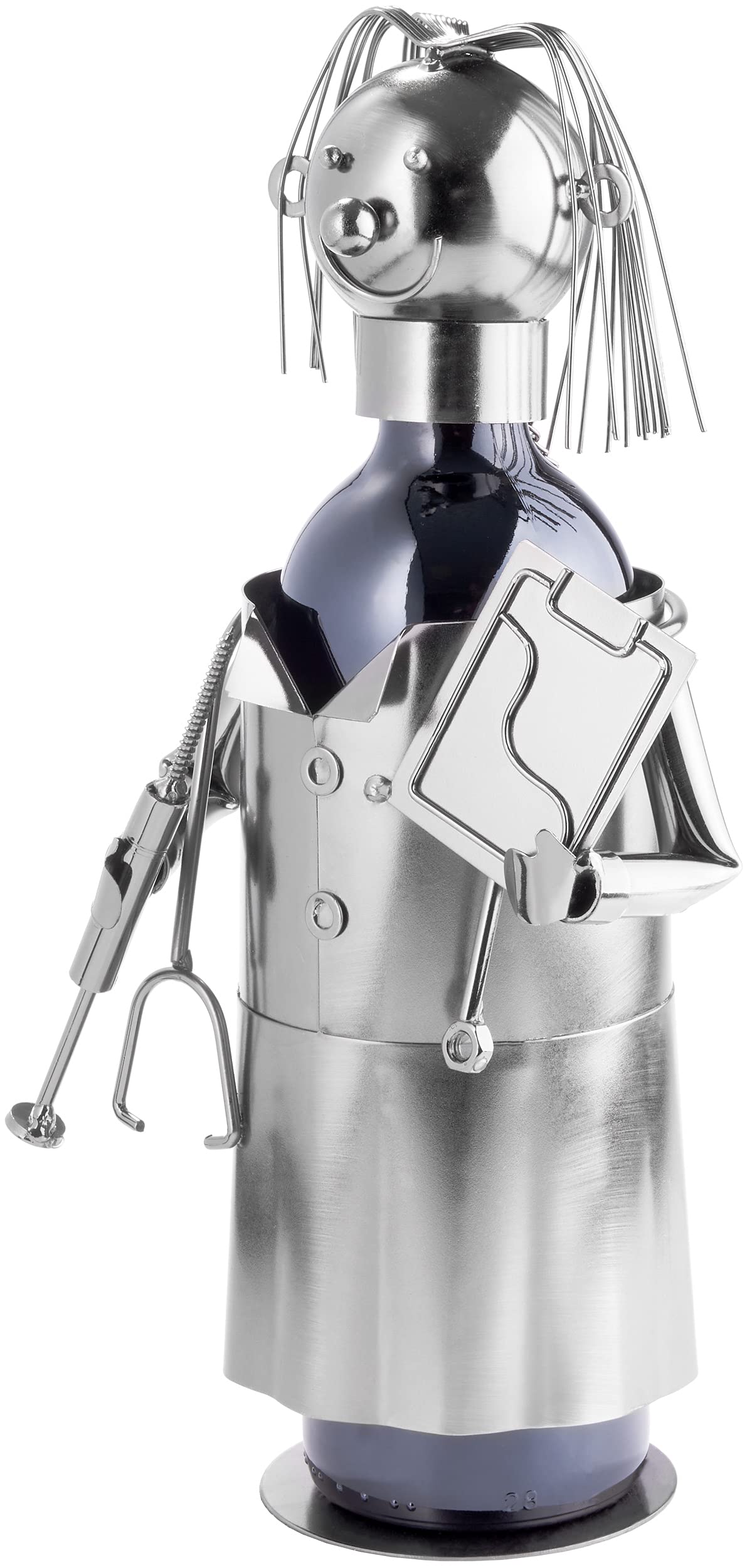 Brubaker Portabottiglie Dottore - Portabottiglie Scultura in Metallo - 20 cm - Regalo di Vino per Pazienti Specialisti Studenti di Medicina per Studio - con Biglietto D'Auguri