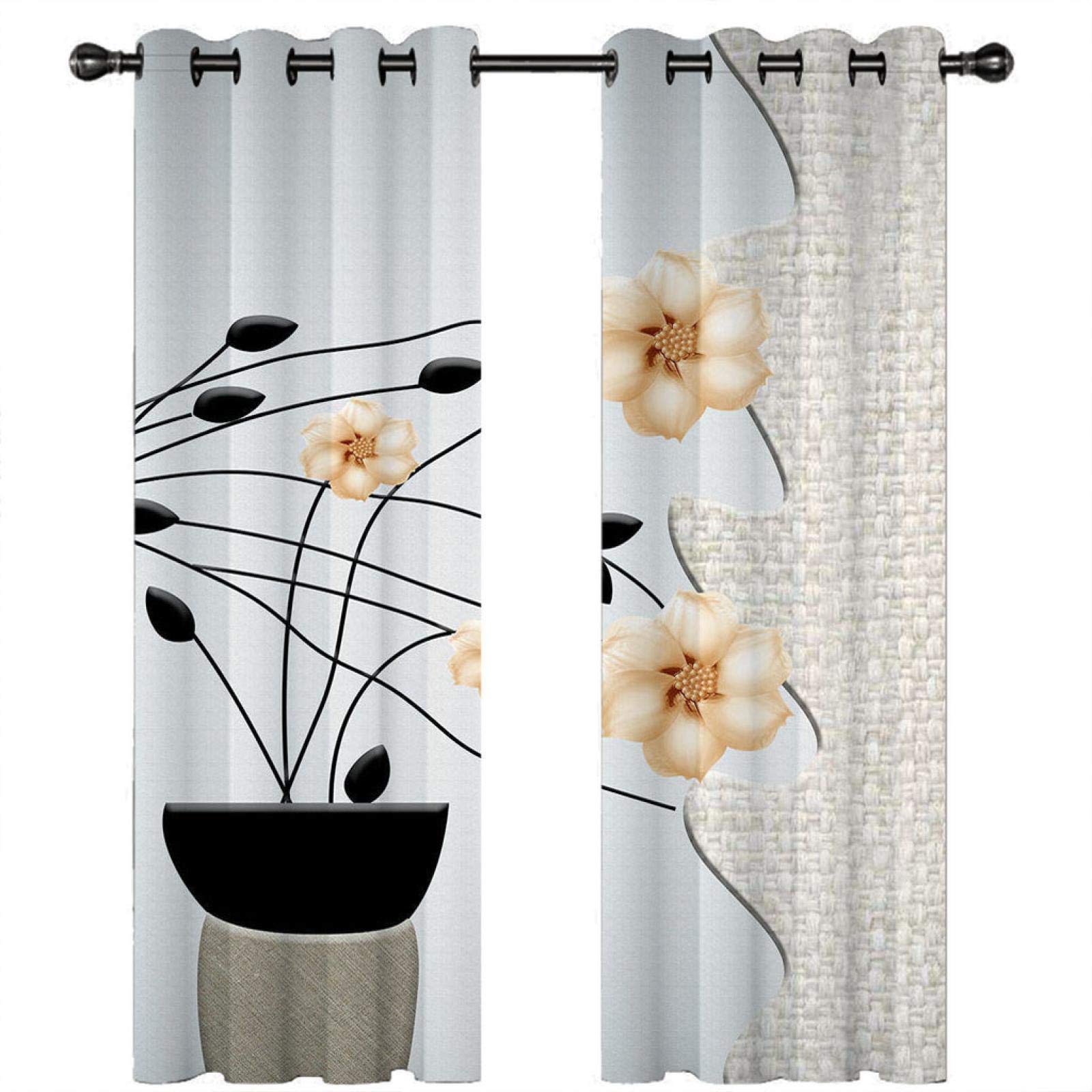 Tende Termiche Isolanti Per Interni - Tenda Oscurante Con Occhielli - Tende Casa Moderne Soggiorno 140X260CM（L X A） 2 Pannelli - Stampate In 3D Motivo Floreale Di Moda