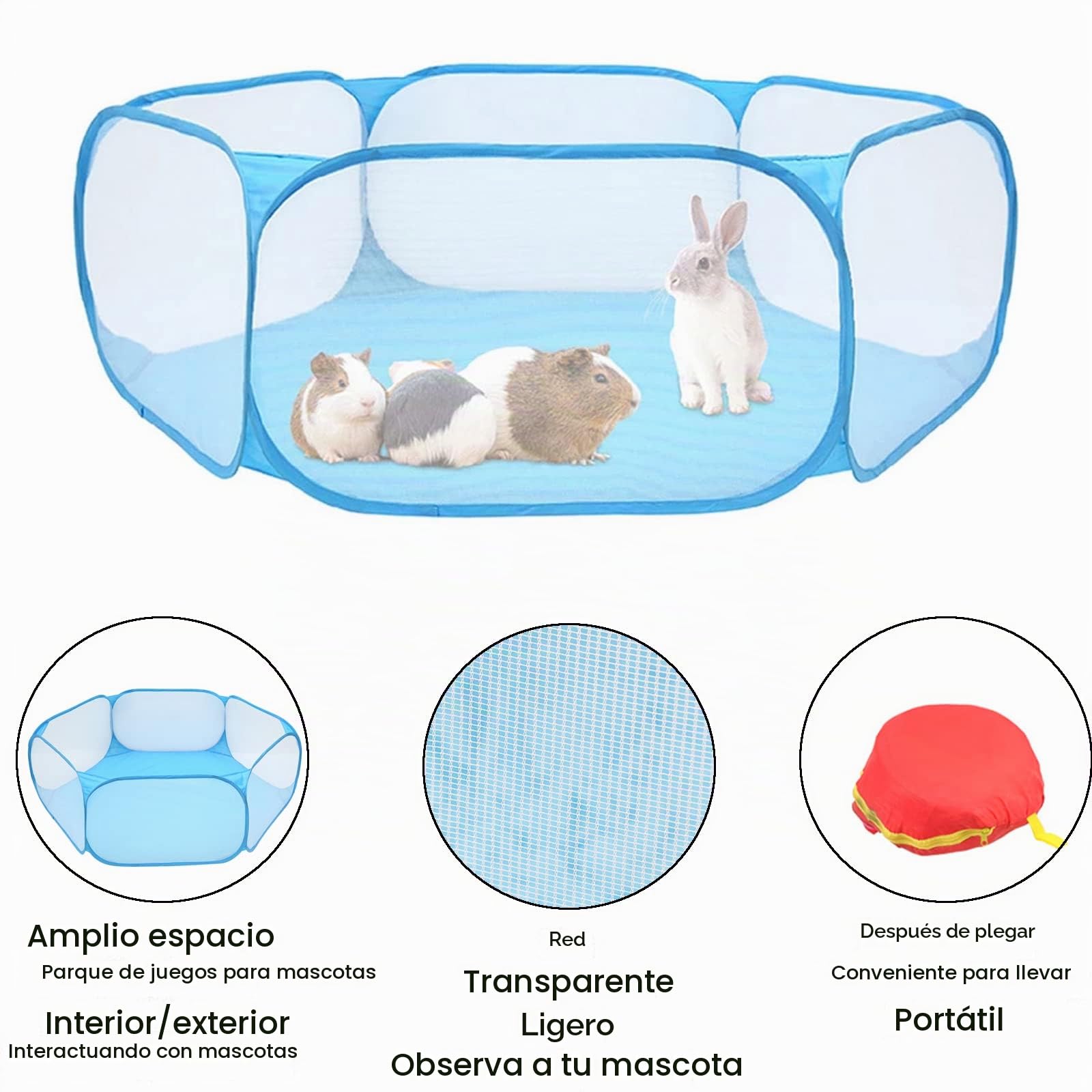 Tienda Jaula Plegable, Parque de Animales Pequeños, Tienda de Jaula Plegable para Animales, Tiendas de Jaulas para Mascotas Plegables, para Cobayas, Conejos, Hámsters, Chinchillas y Erizos, Azul