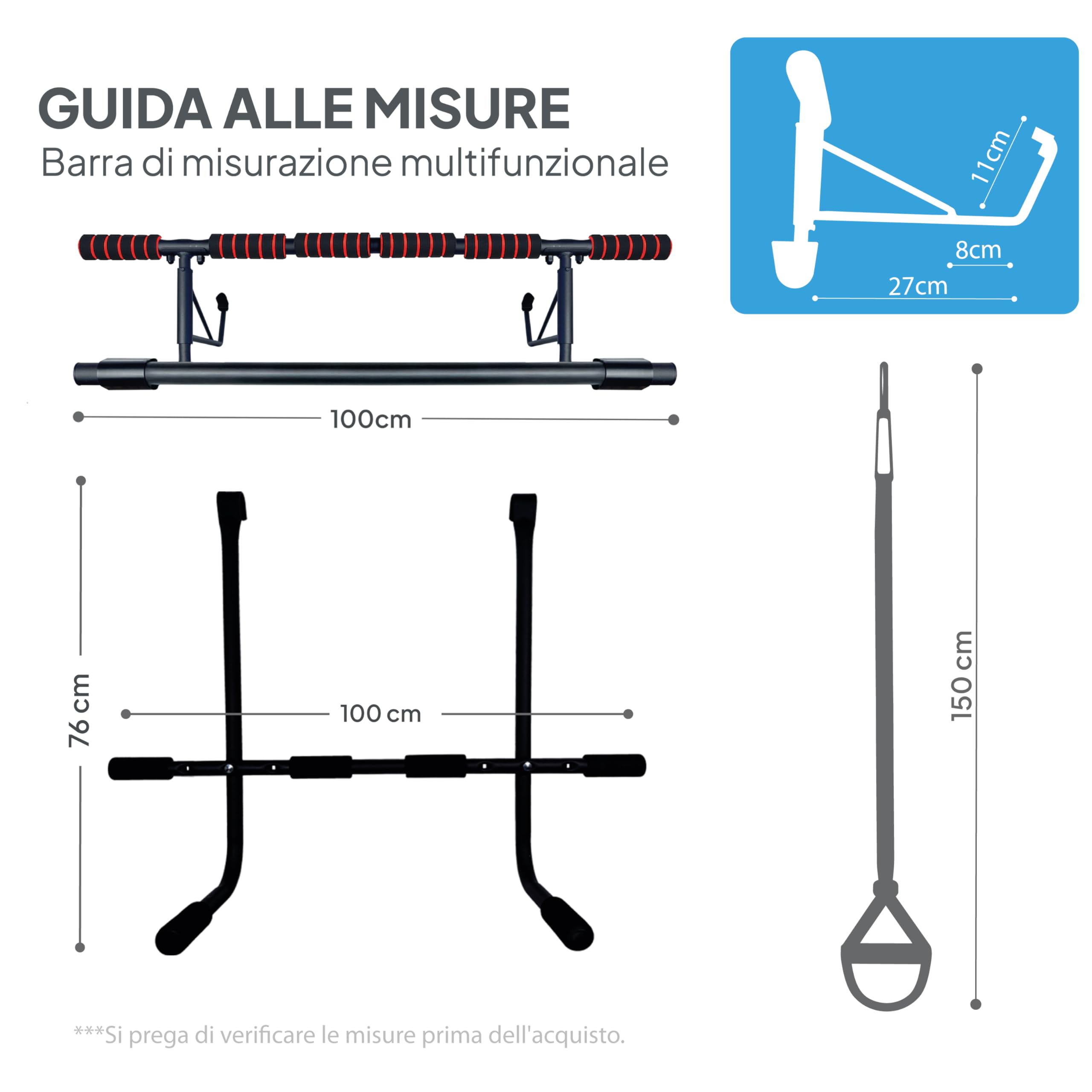 OcioDual sBarra per Trazioni con Stazione Dip e Cinghie di Sospensione, Barra per Trazioni da Porta Maniglie Elastiche e Antiscivolo in Schiuma, Pull Up Bar Door, Dips