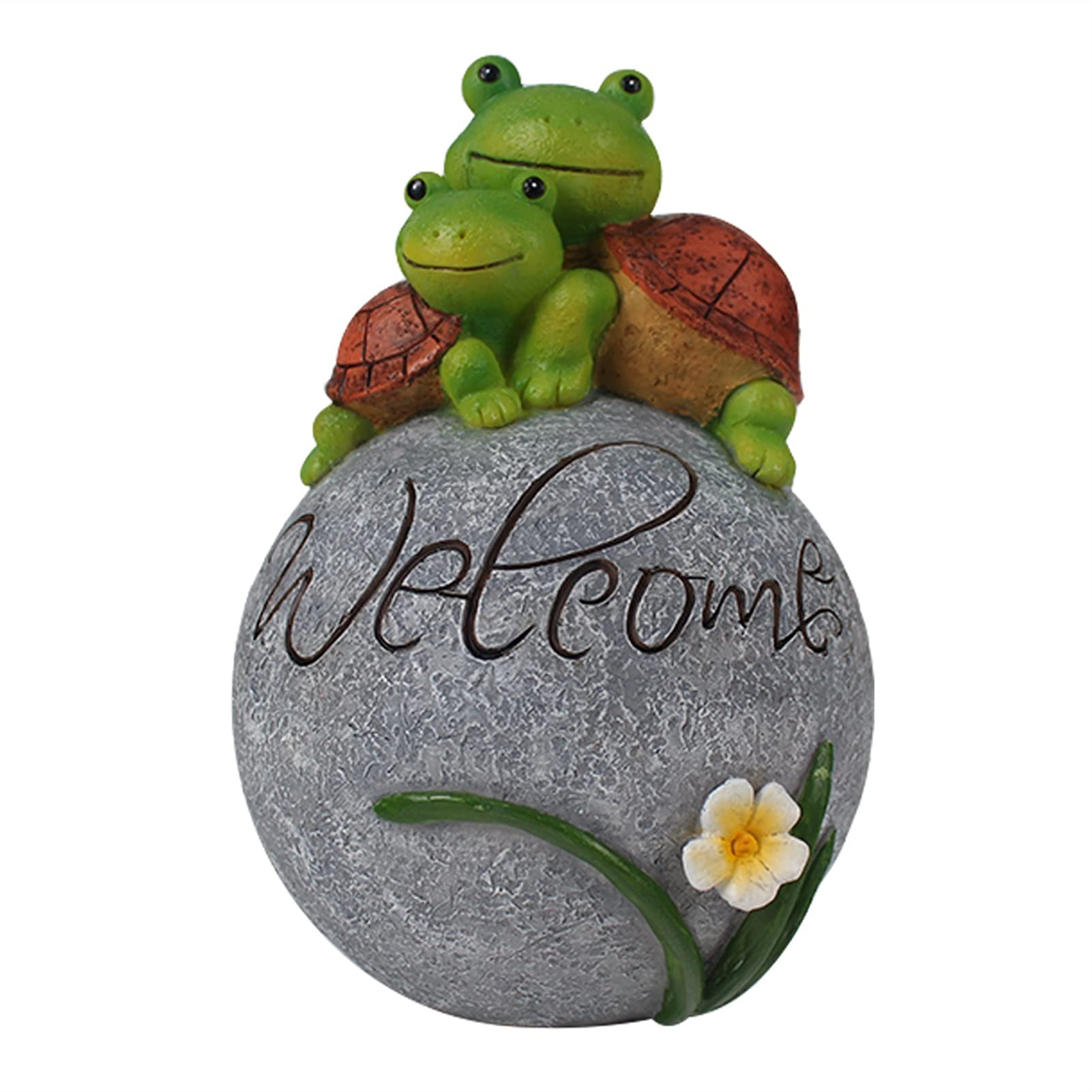 Sculture da giardino Statua da giardino da 5,5 pollici Tartarughe Ornamento Tartarughe di benvenuto su una roccia per esterni o interni Patio Yard Art Decor Ornamenti da giardino Regalo little