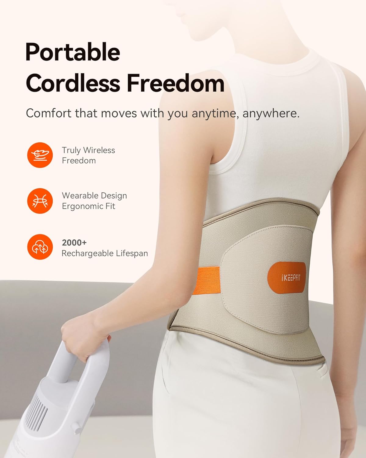 Portable Heating Pad for Back, Cordless Wearable Heat Belt with Massager for Lower Back Pain Relief, Battery Powered 8000 mAh Rechargeable, MAXwarm® 3.0, Gift for Women Men 90-310 lbs - Image 5