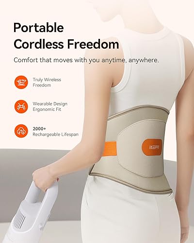Miniatura 5 de Almohadilla térmica portátil para espalda, cinturón térmico inalámbrico con masajeador para aliviar el dolor de espalda baja, funciona con pilas,