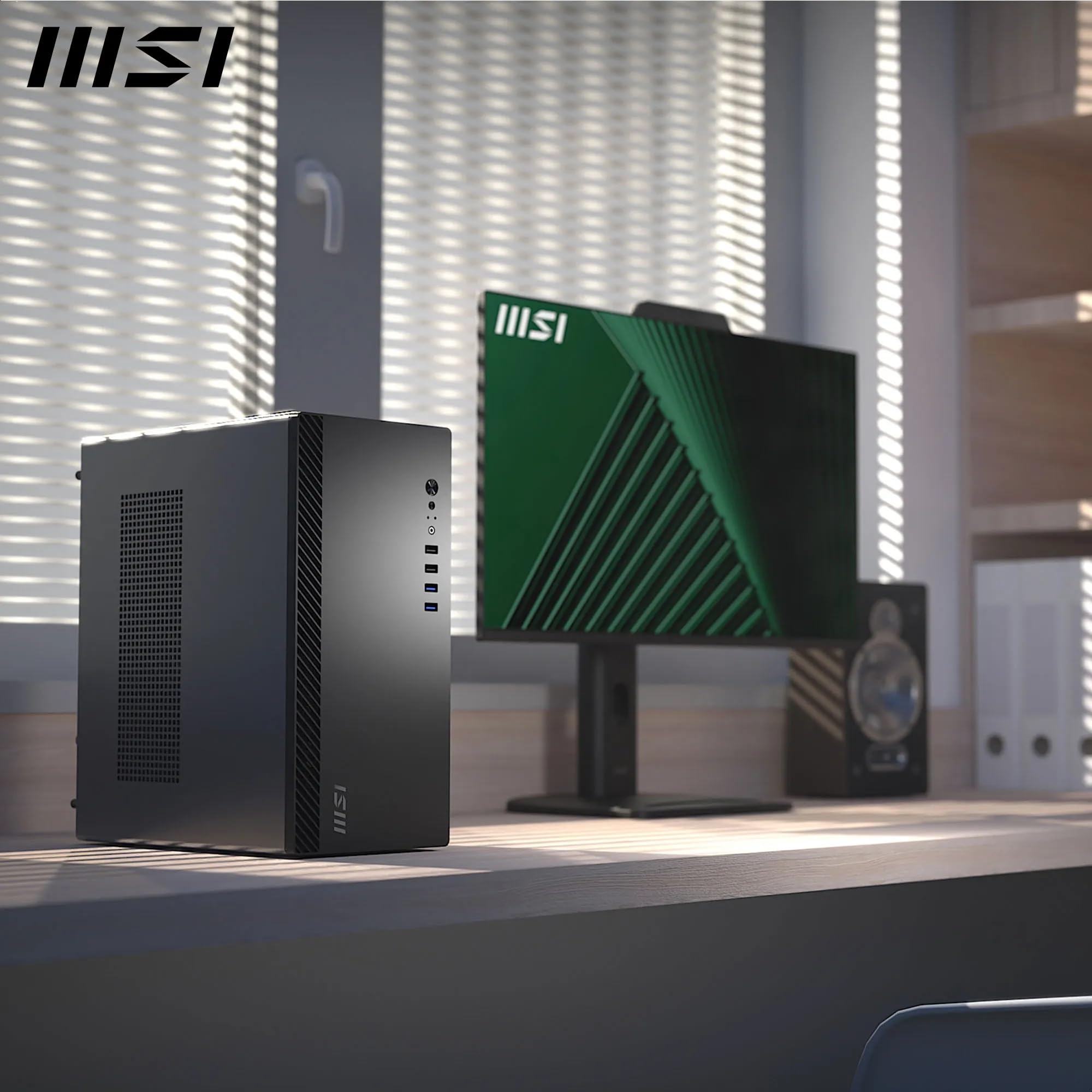 MSI PRO SHIELD M100 è un case per PC compatto, orientato al business, con design elegante nero opaco, supporto per schede madri Micro-ATX e porte I/O frontali—ideale per uffici, scuole e enti pubblici