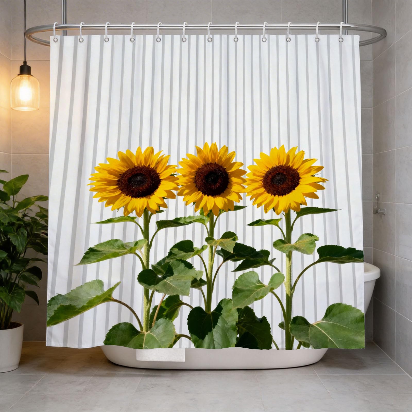 Hongduo 3D Sunflowers Shower Curtain for Stalls Bathtubs Floral Bathroom Decor Shower Curtain Set Polyester Fabric Waterproof 200x200cm/79X79 Inch with Hooks