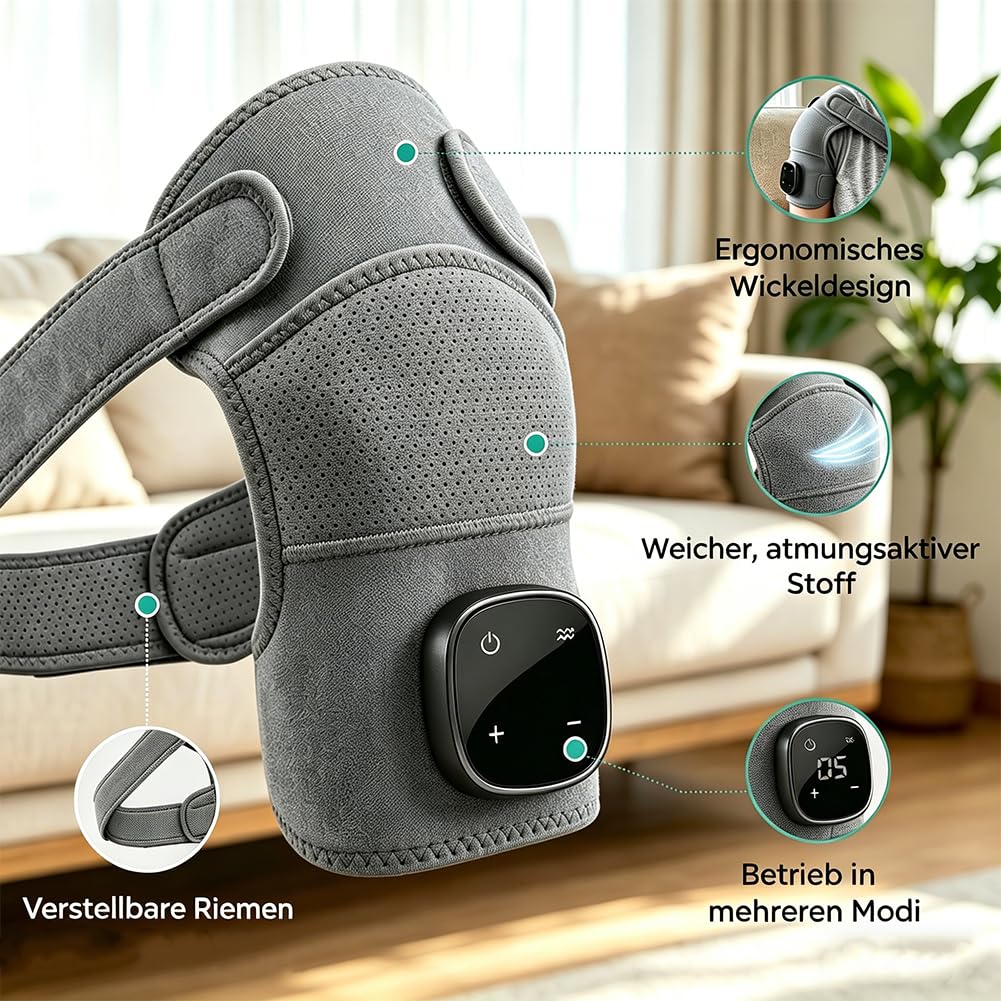 Relevo 3-in-1 Schultermassage, Relevo Triple Method Schulter-Massagegerät mit LED-Anzeige, Kabellose Schultermassage Gerät mit Wärme und Vibration (Eins)