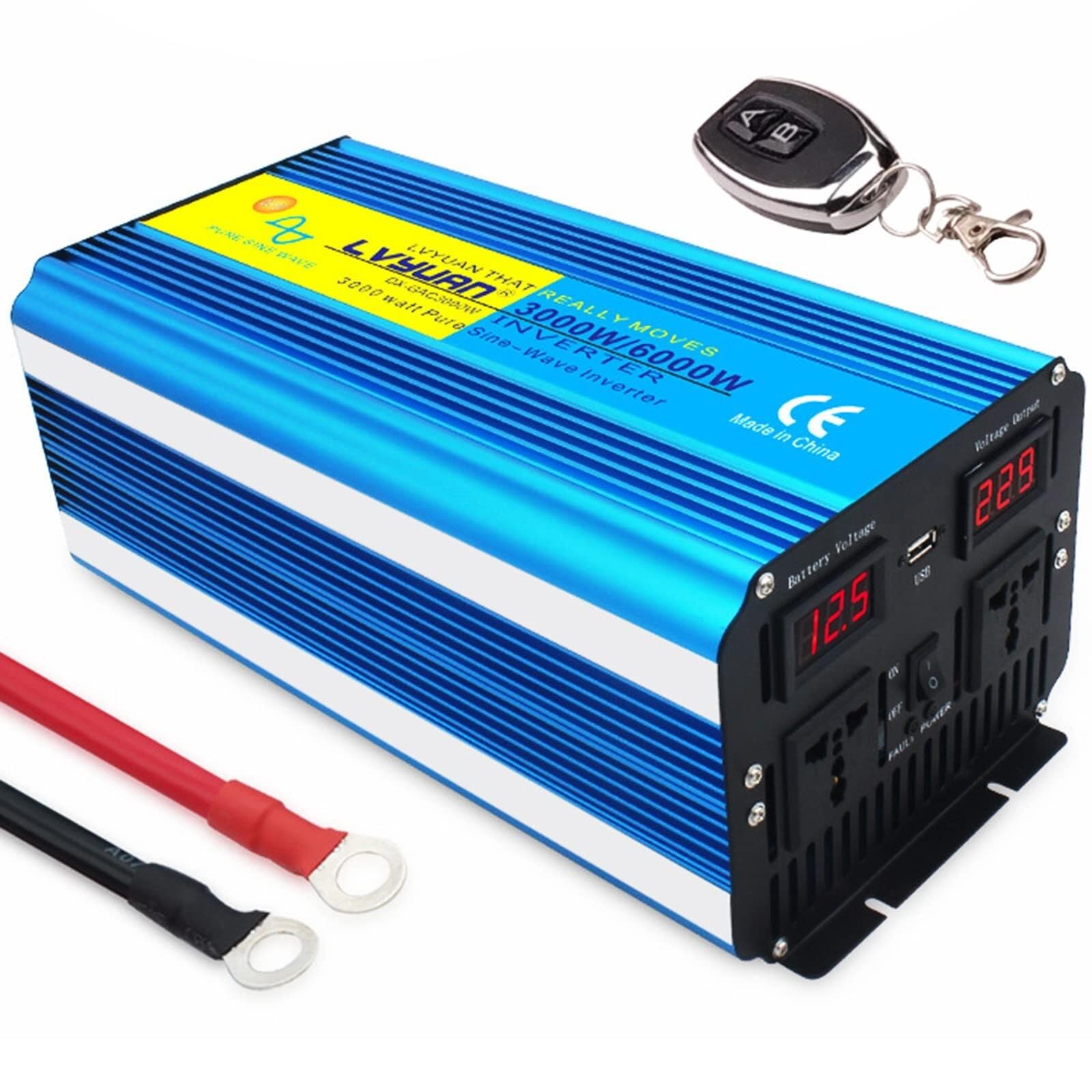 CZVJUKBYP Pure Sine Wave Power Inverter 3000W/3500W/4000W DC 12V/24V to AC 110V/220V Car Converter with Remote Control LED(3000W,24Vto220V)