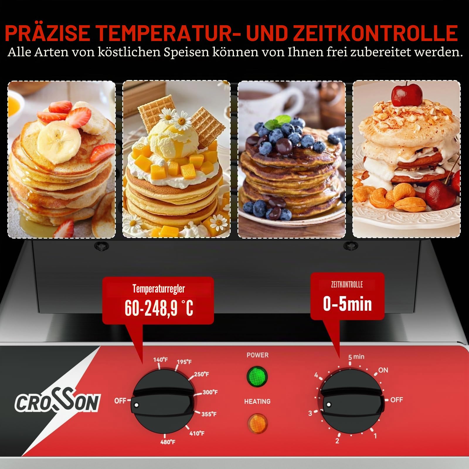 CROSSON 25 Loch Mini Pfannkuchenmaker Kommerzielle mit 43 mm Durchmesser,Dutch Muffin Waffeleisen Nicht Haftende Dorayaki-Backmaschine,5-Minuten-Timer und Temperatur von 60-250℃,230V/850W