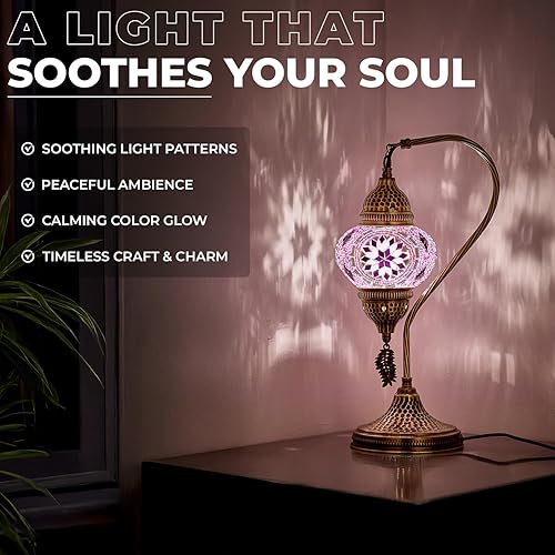 Miniatura 4 de DEMMEX Lámpara de mesa marroquí turca, cuello de cisne, estilo Tiffany, mosaico de cristal, lámpara de mesita de noche para dormitorio, sala de
