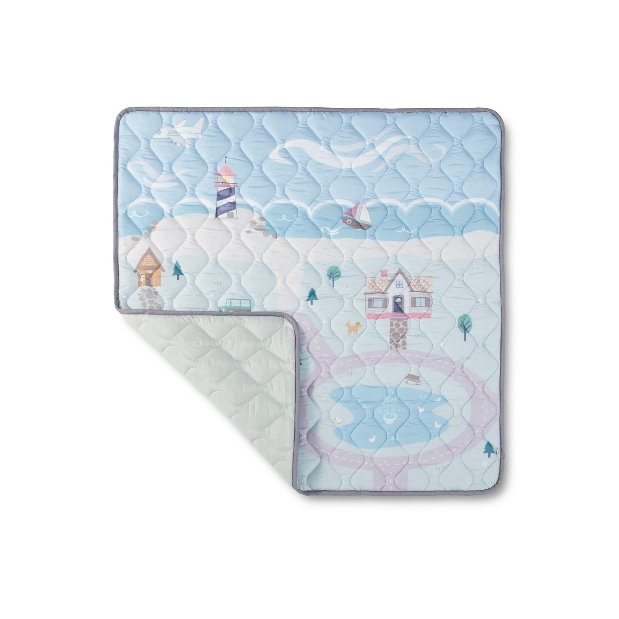 Nuby Quilted Baby Playmat - Padded Floormat with Anti Slip | Suitbale from Birth | Machine Washable | 127 x 127 cm (Seaside Village)