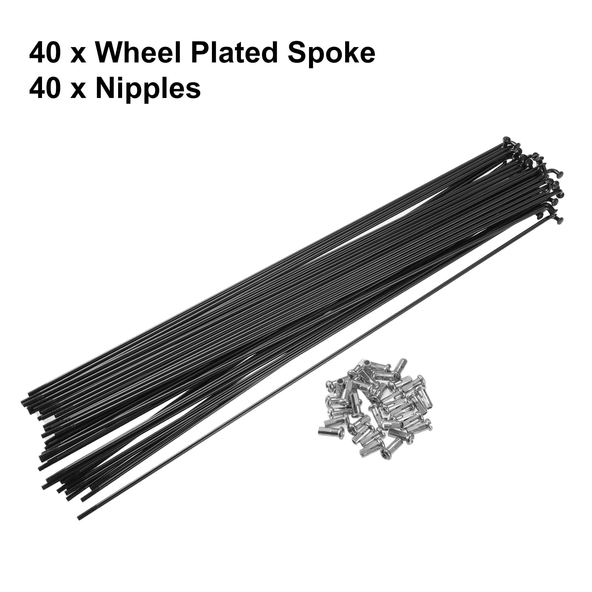 X AUTOHAUX 40 Pcs Bicycle Steel Spokes 13G Bike Spoke 290mm Length with Nipples, Black - Image 4
