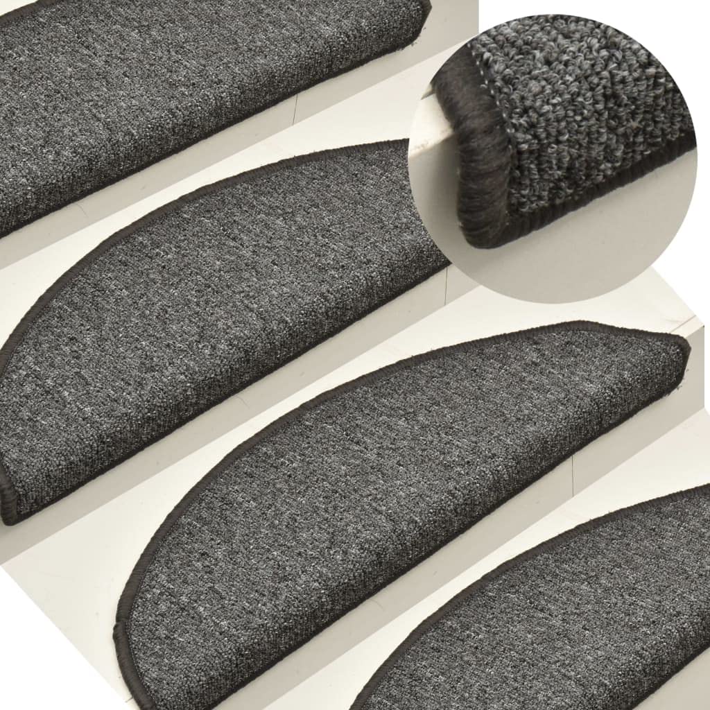 Lot de 15 tapis d'escalier semi-circulaires - Gris foncé - 56 x 17 x 3 cm - Antidérapant - Avec protection contre les marches et les rayures - Pour escaliers en bois, pierre, escaliers