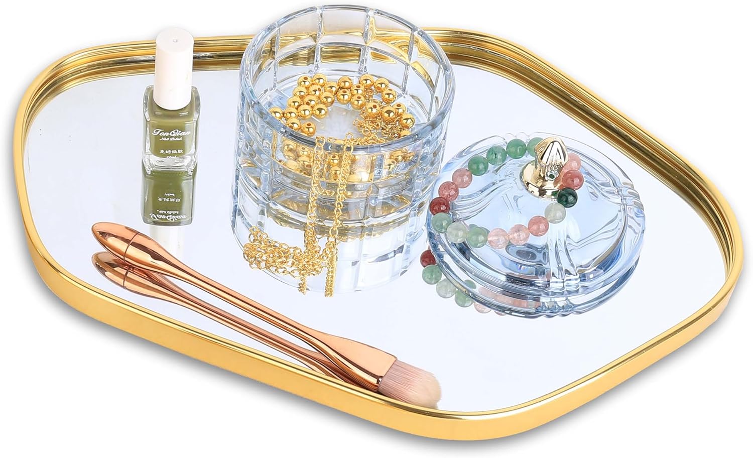 Perfum Trays,Gold Mirror Tray,Vanity Decorative Tray,Non Slip Stone-Shaped Perfume Organizer for Jewelry,Bathroom,Coffee Table (Large) - Image 4