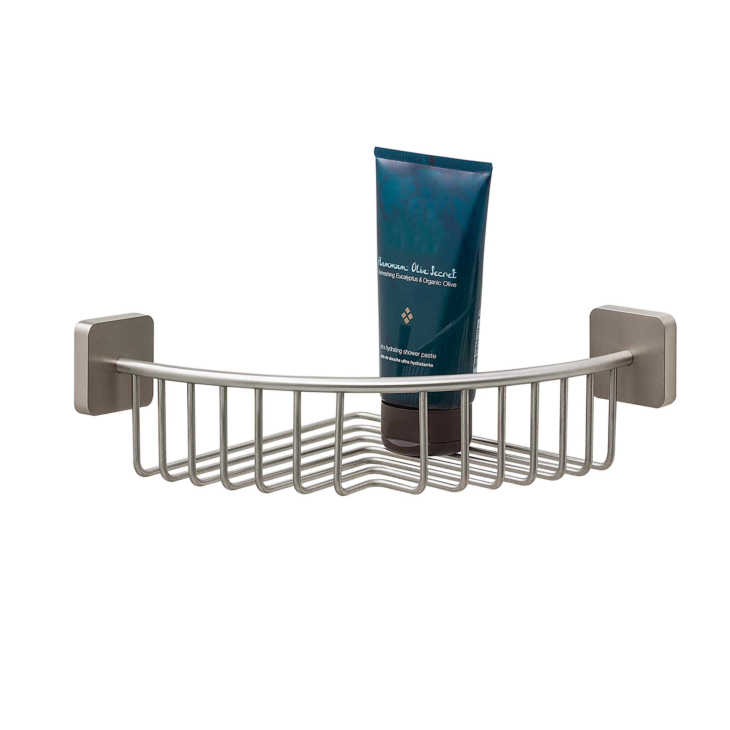 Tiger Onu Corner Shower Basket, Stainless Steel Brushed, 21.8 x 8.4 x 21.8 cm