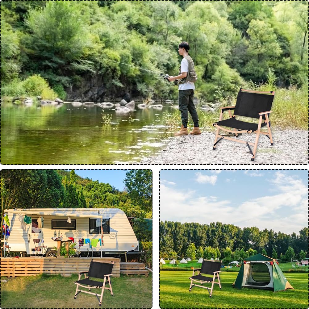 Silla de campamento de tamaño mediano, tela Oxford, plegable, para exteriores, 18.898 x 11.220 in, color negro, impermeable, respaldo alto, para senderismo, mochilero, deportes 4